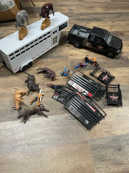 PBR Kids Toy Rodeo Playset with White Horse Trailer and Black Pickup Truck - Picture 1 of 1